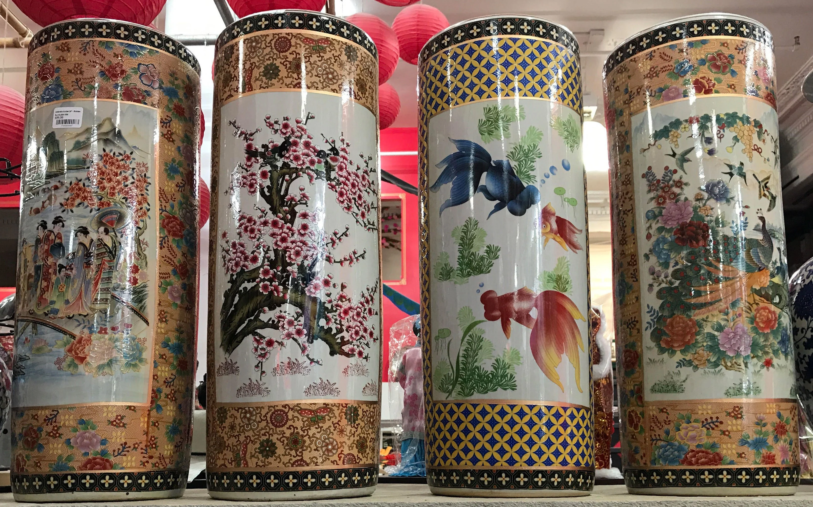 Colorful Design Cylinder Vase/Umbrella Holder - 18" Tall - Image 2
