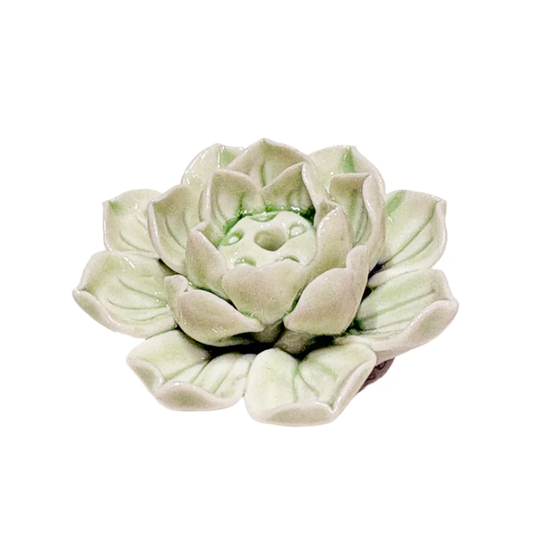 Ceramic Lotus Incense Holder - Green