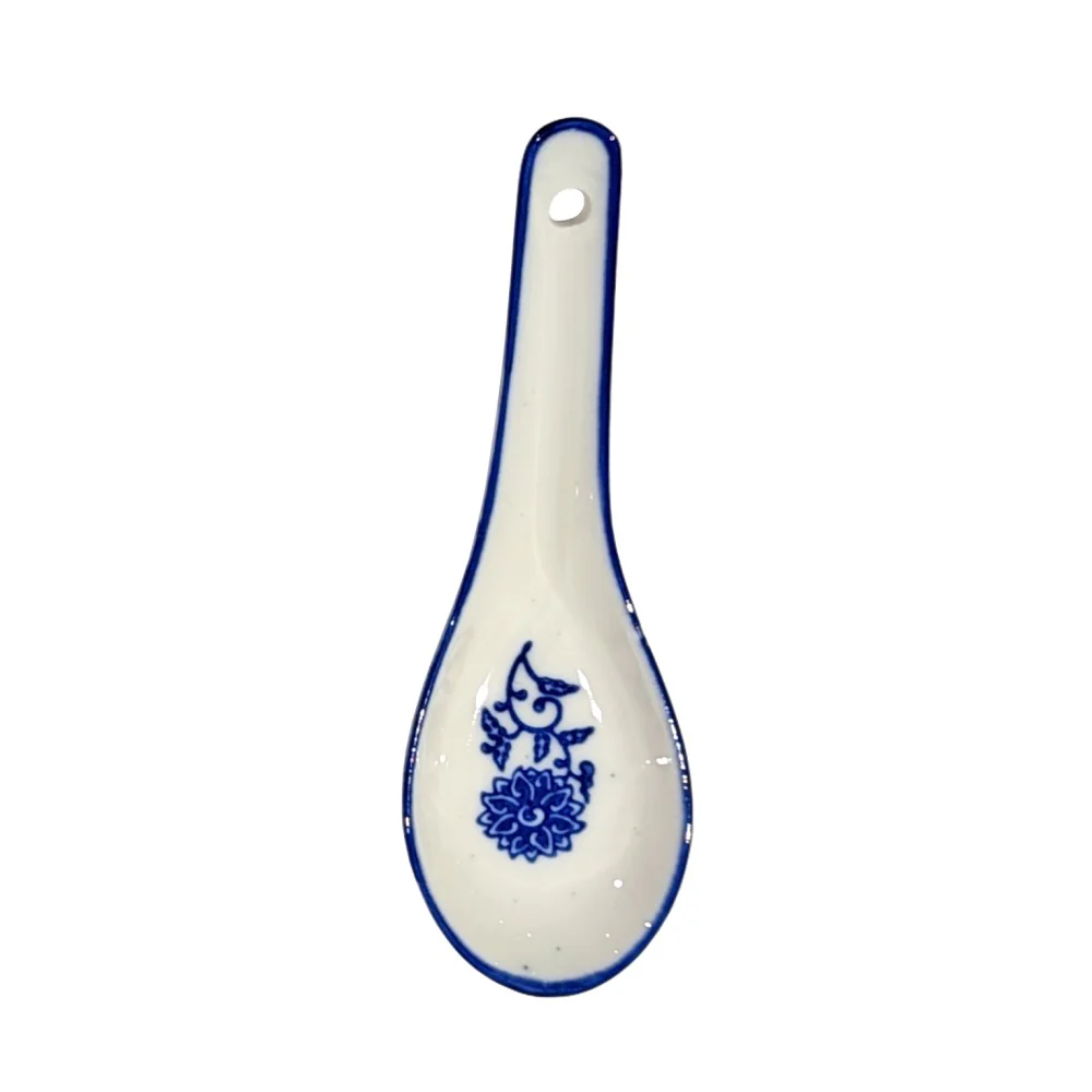 Blue on White Lotus and Vine Pattern Ceramic Spoon