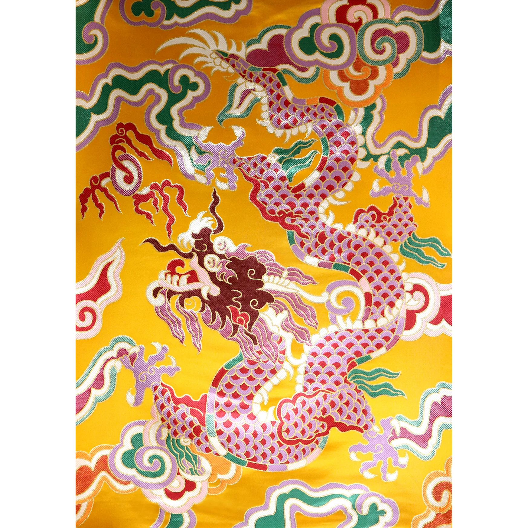 Multi-Color Giant Dragon Cloud Brocade Fabric - Gold