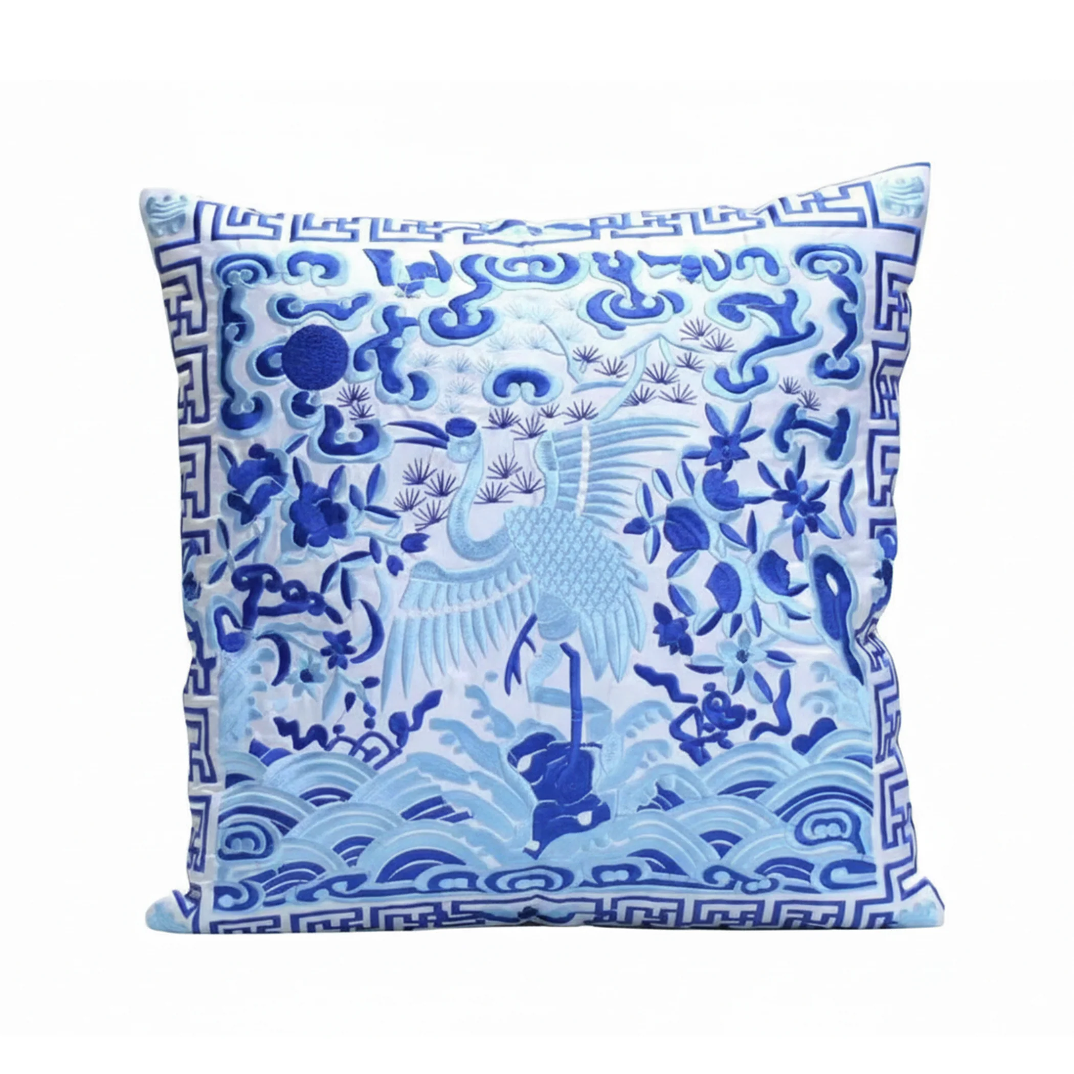 Deluxe Embroidered Cushion Cover with Crane Design (Various Colors)