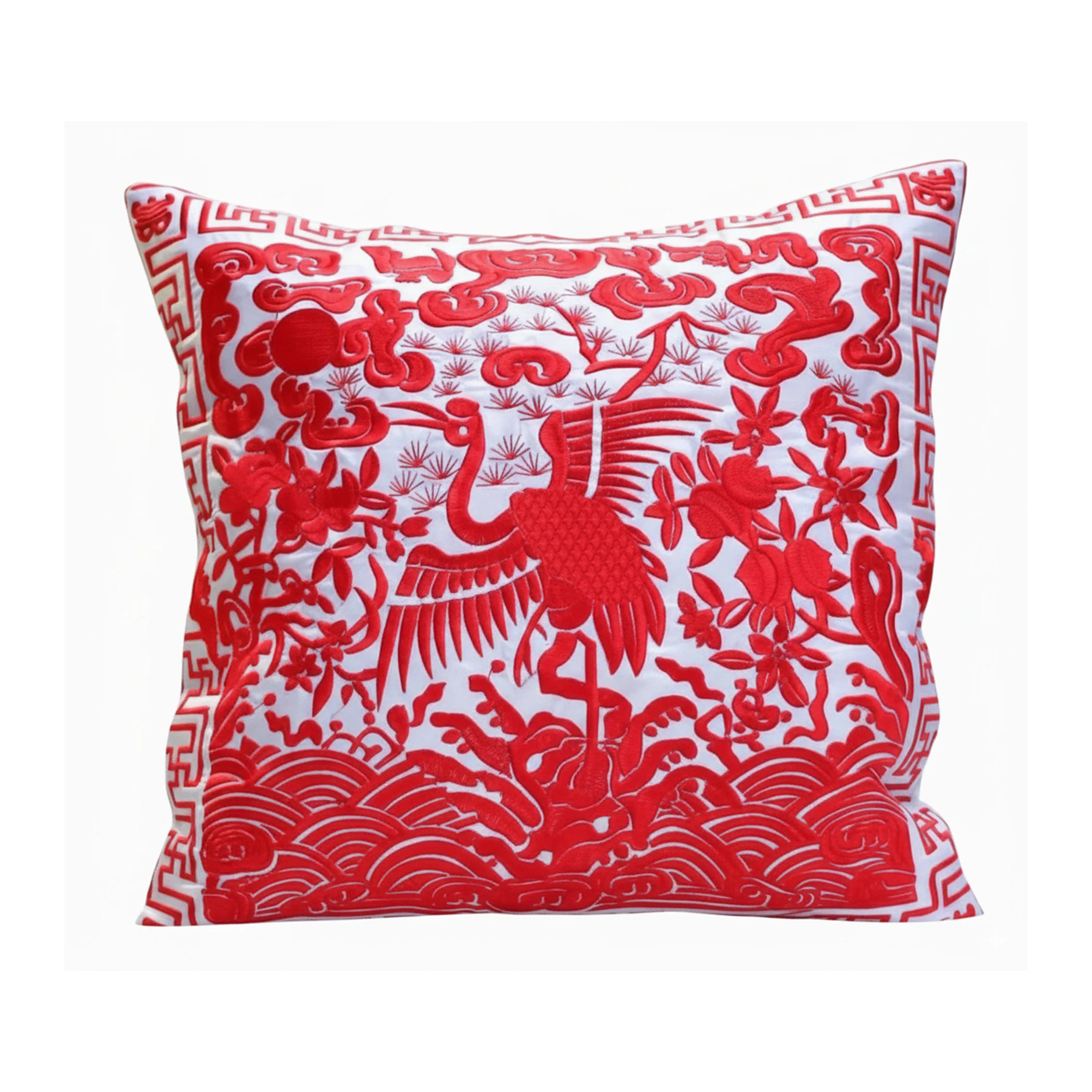 Deluxe Embroidered Cushion Cover with Crane Design (Various Colors) - Image 2