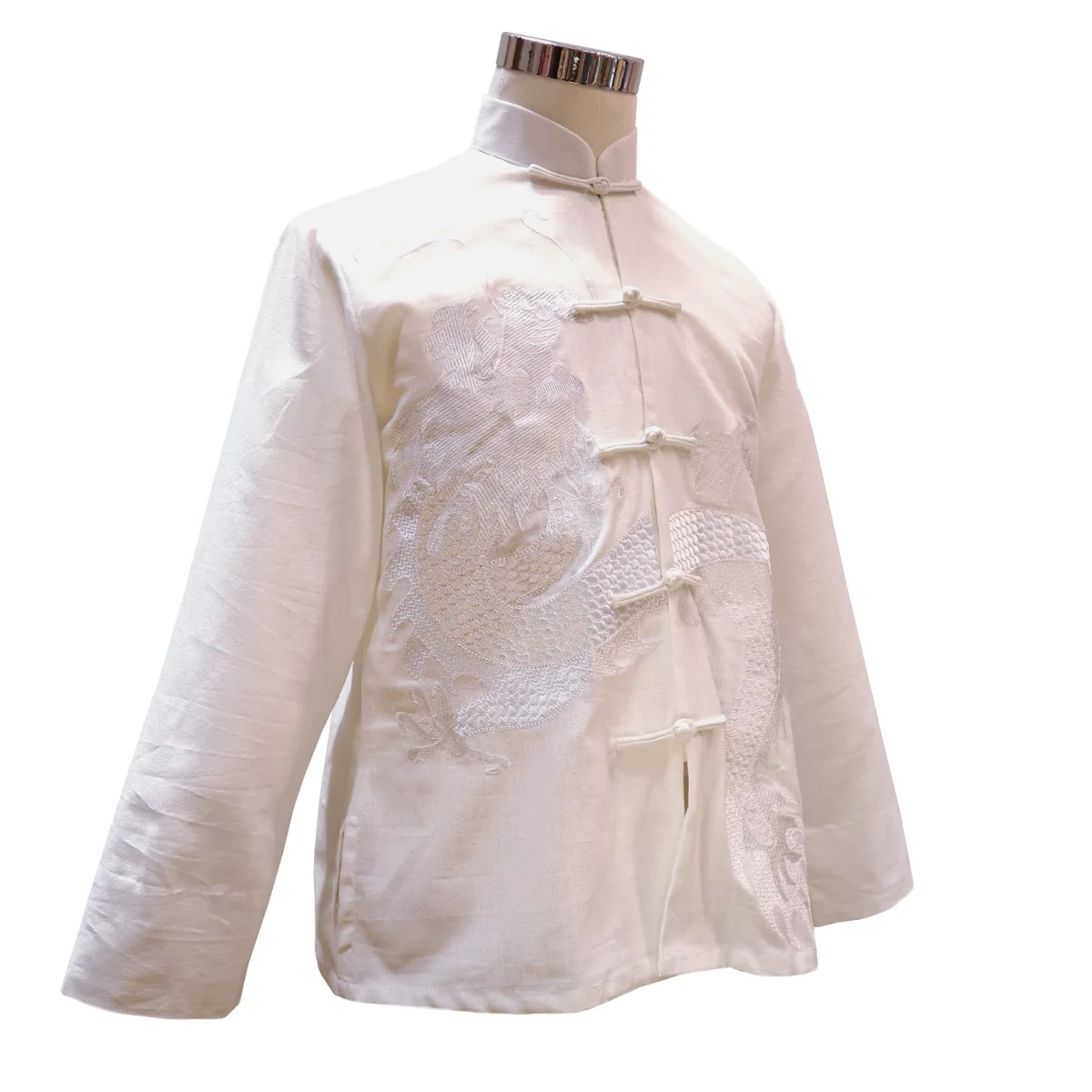 Embroidered Dragon Design Mandarin Collar Jacket - Cotton Twill - Image 2