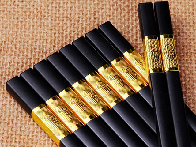 Fortune Design Black Alloy Chopstick Set - 10 pairs - Image 2