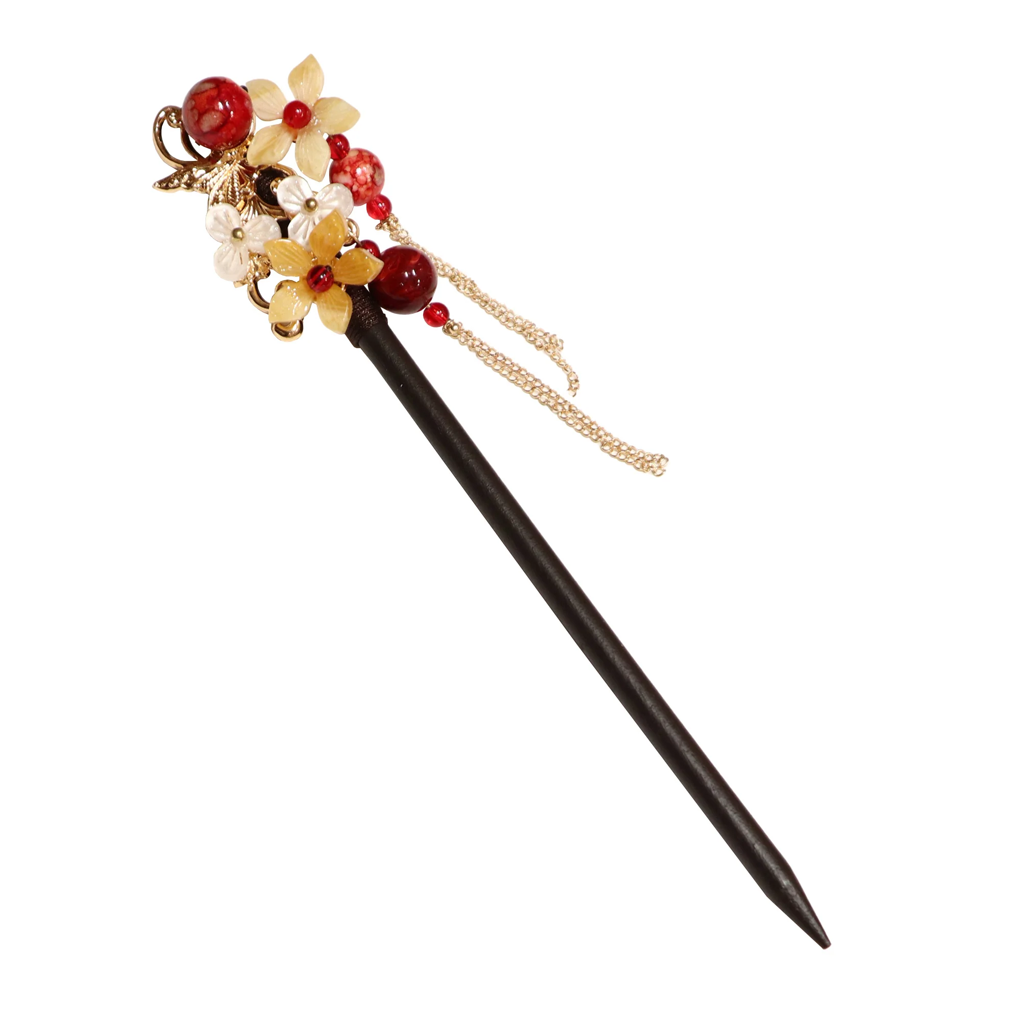 Floral Wood w/Tassel Hair Pin 242HP-A4