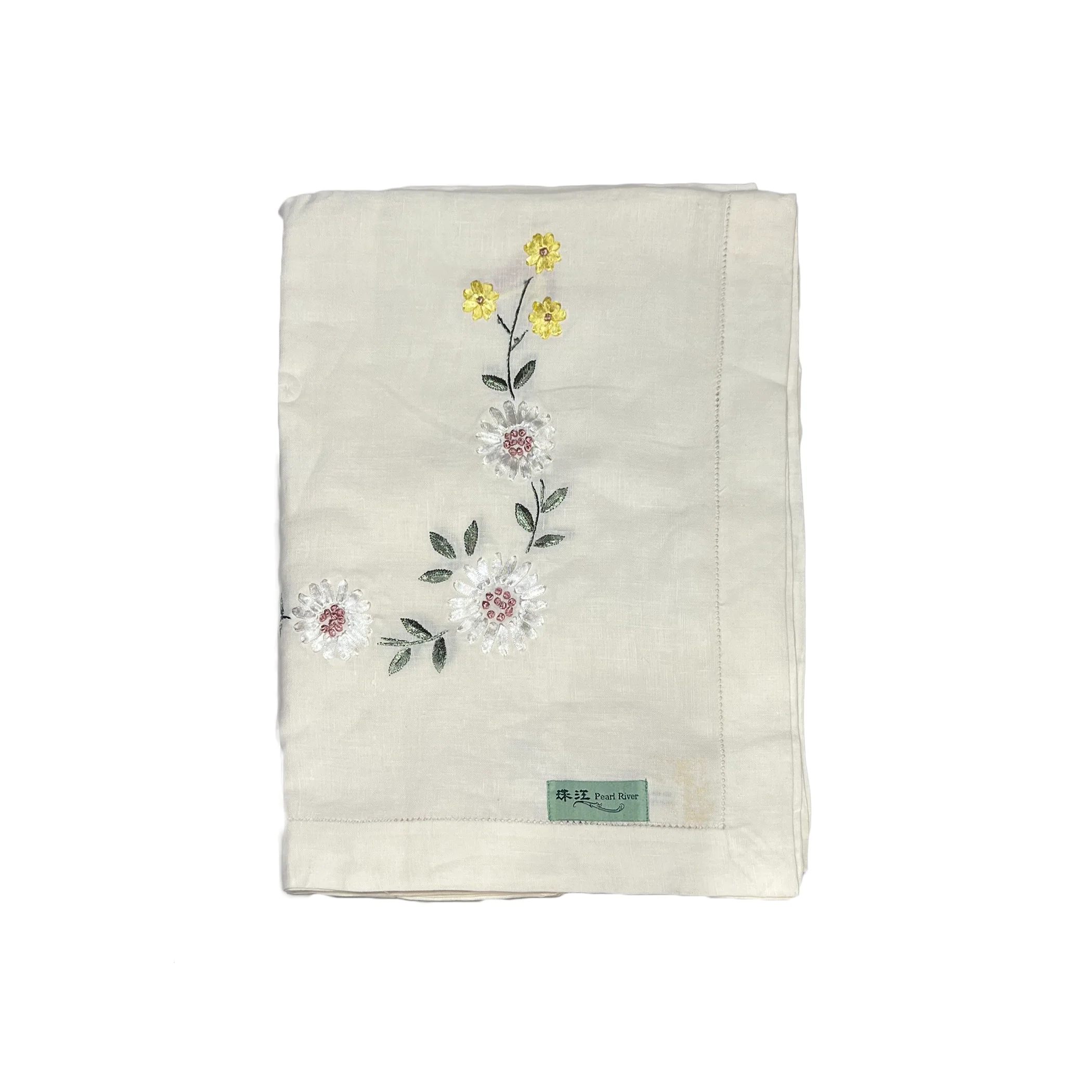 Linen Embroidered Tablecloth - Cream with Yellow and White Flowers