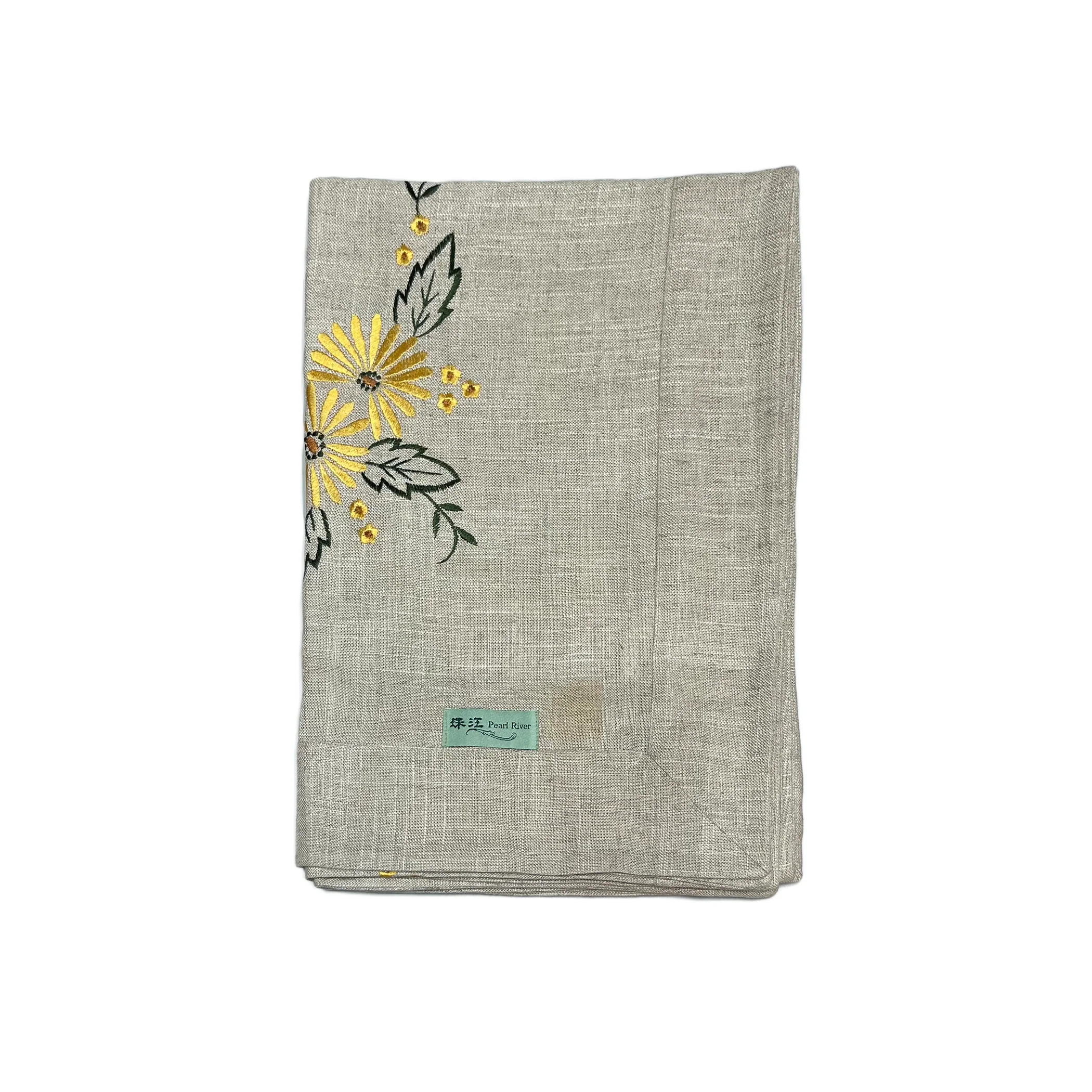 Linen Embroidered Tablecloth - Flax