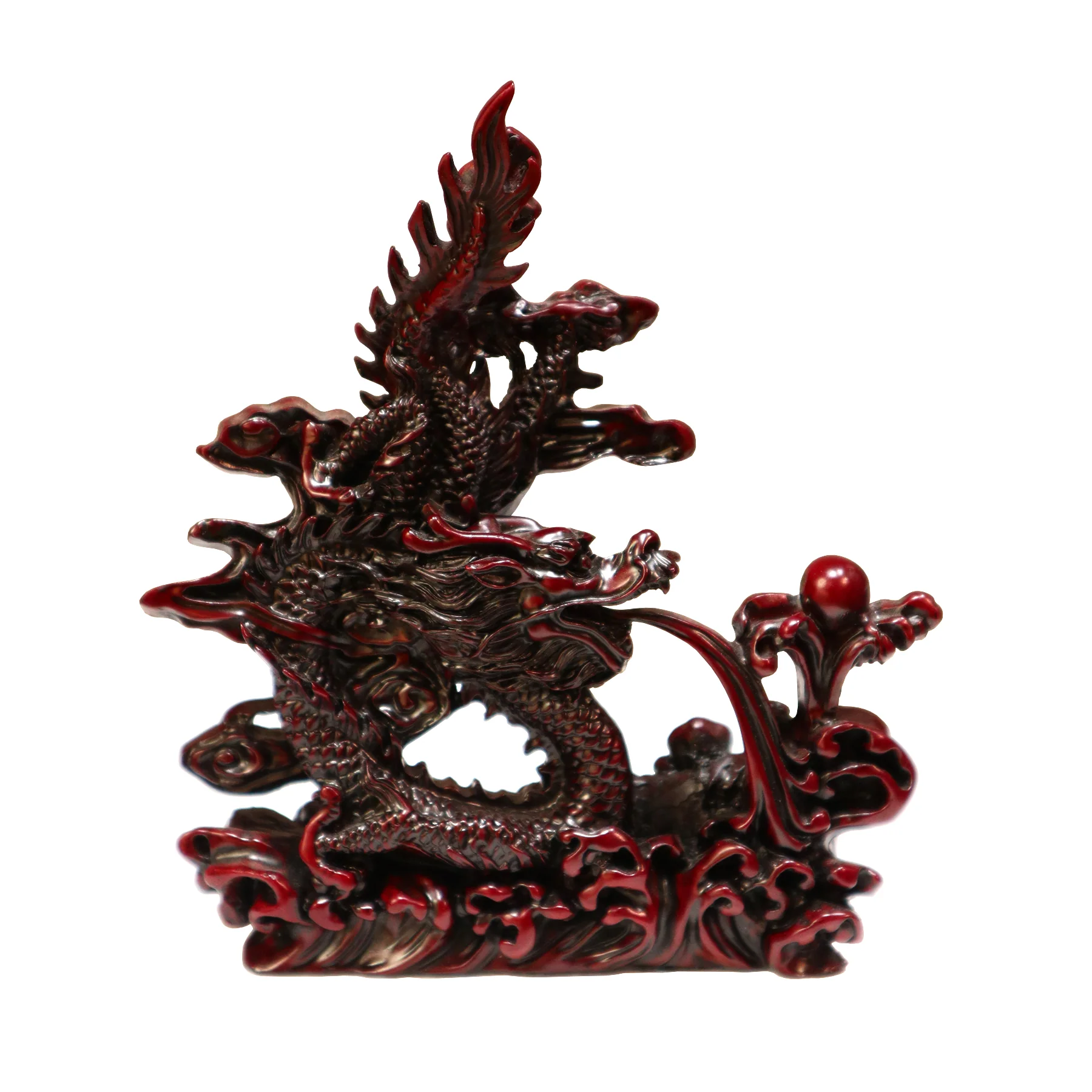 Mahagony Water Dragon Figurine with Pearl