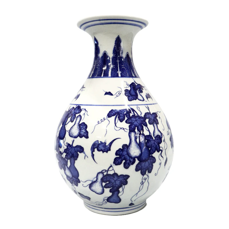 Pear-Shaped Blue on White Floral Gourds Vase