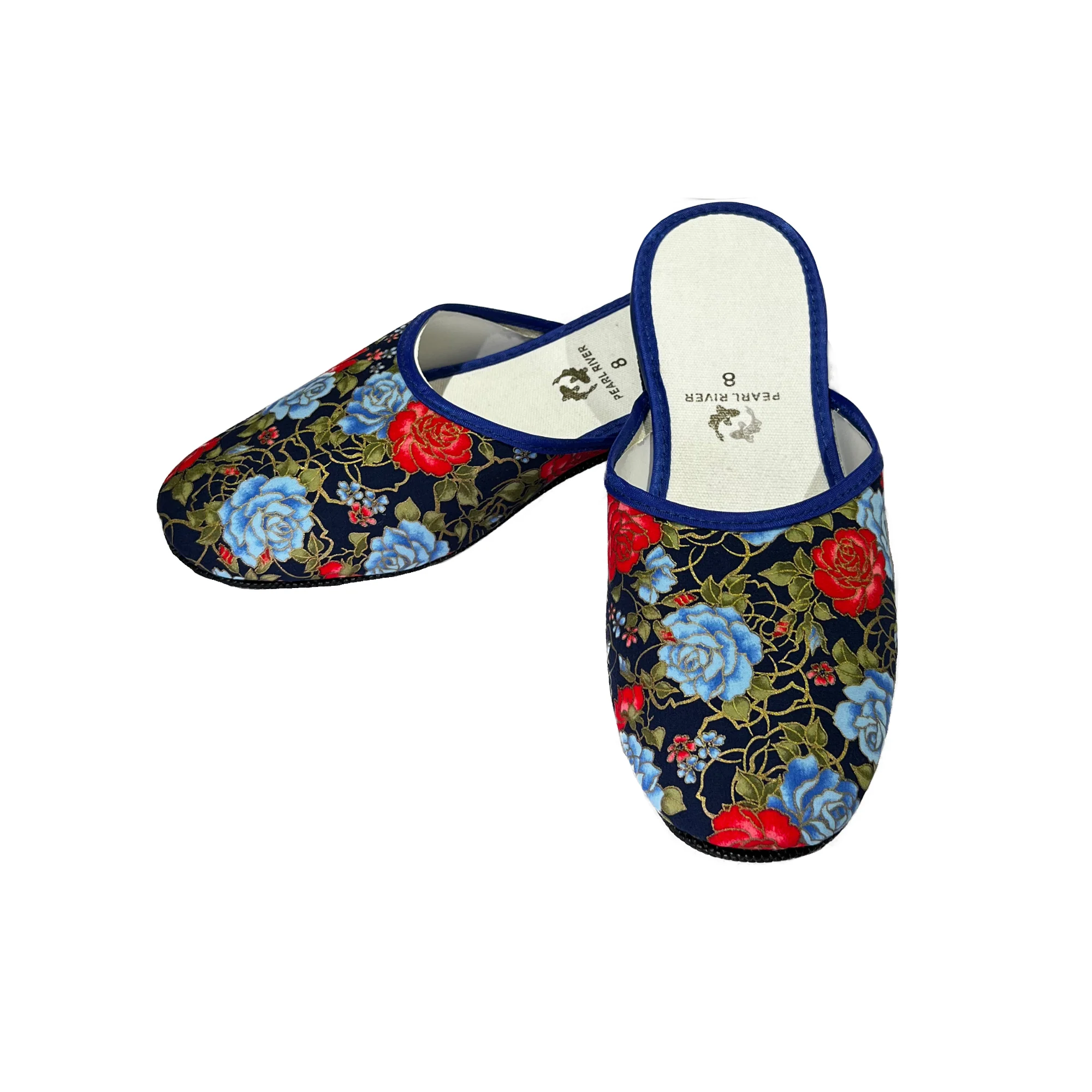 Fabric Slippers with Printed Peony Design (Assorted Colors)