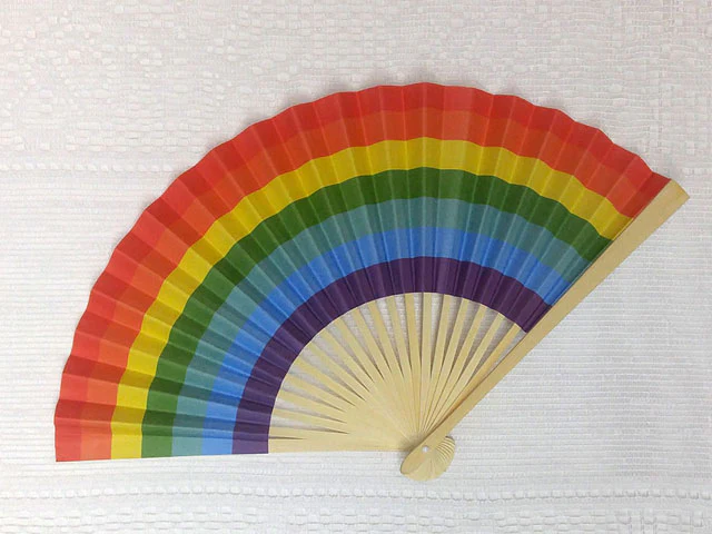 Rainbow Color Paper Fan - 9 in.