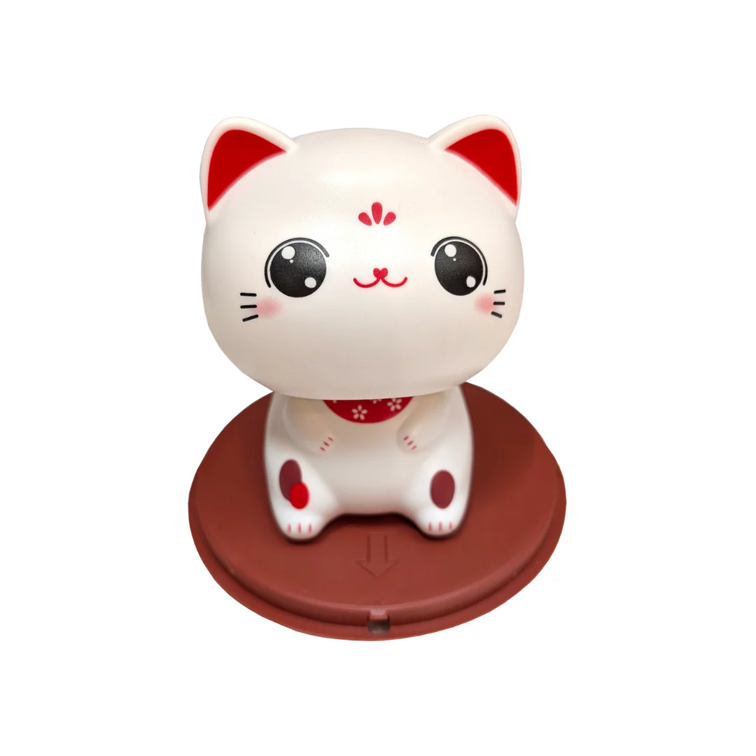 Solar Power Lucky Cat with Bobbing Head - White