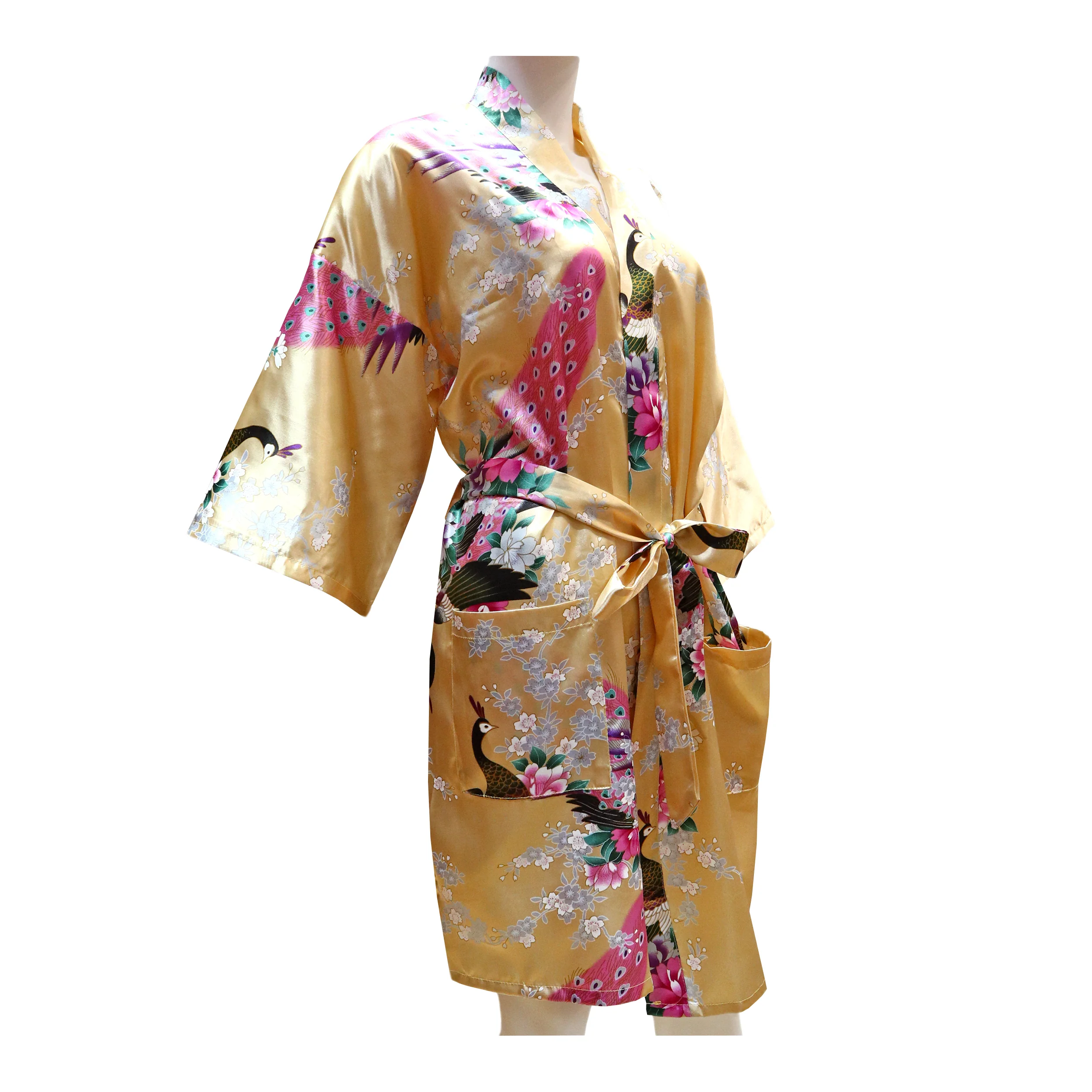 Thigh-Length Robe Peacock Print (Various Colors)