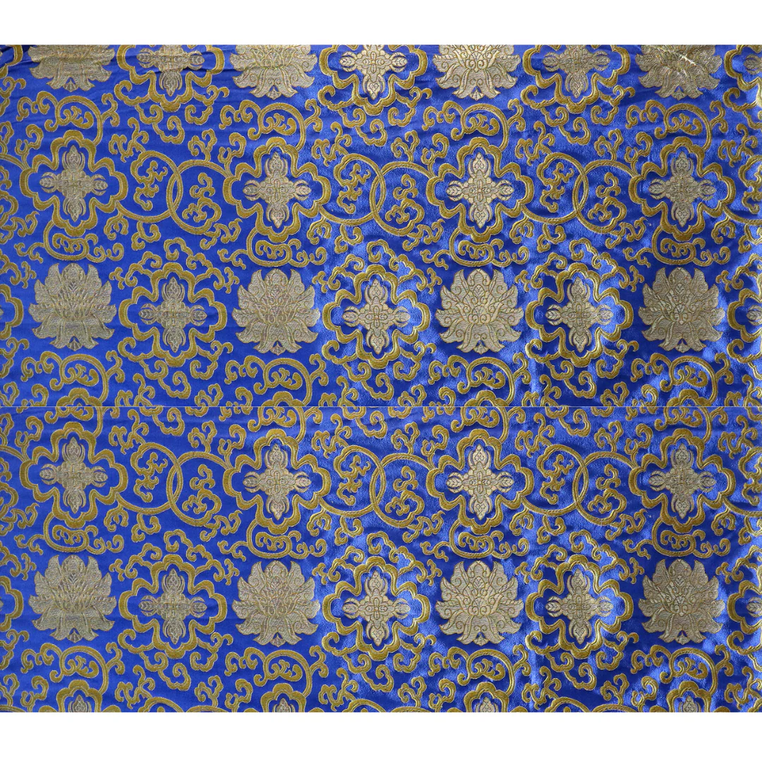 Tibetan Lotus Brocade Fabric - Blue
