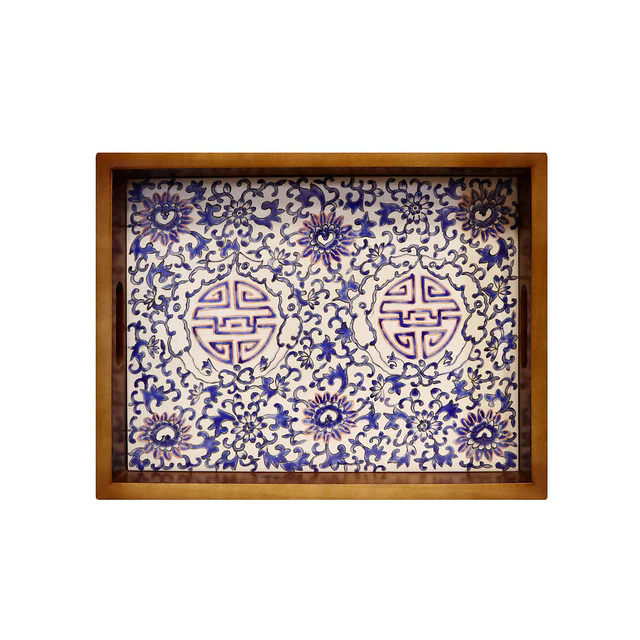 Wood and Ceramic Serving Tray - Image 2